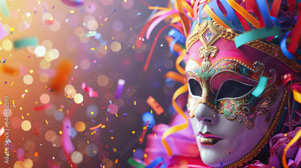 Here's an image of a Venetian carnival mask against a white background, highlighting its intricate details and vibrant colors, perfect for a masquerade party or festive event