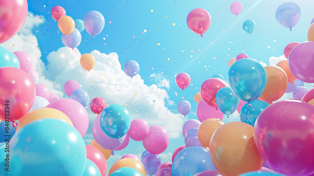 3d Cartoon balloon fiesta with a sky full of balloons 3d Cartoon balloon fiesta with a sky full of balloons