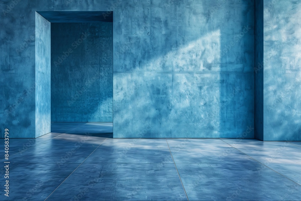 Close-up of room with blue wall and floor Close-up of room with blue wall and floor