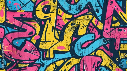 seamless pattern of vibrant graffiti art on weathered concrete wall urban street style vector