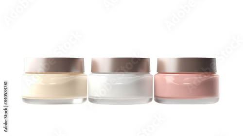 A set of three elegant cosmetic cream jars mockups with different colors. Perfect for skincare, beauty products, and spa-themed concepts.