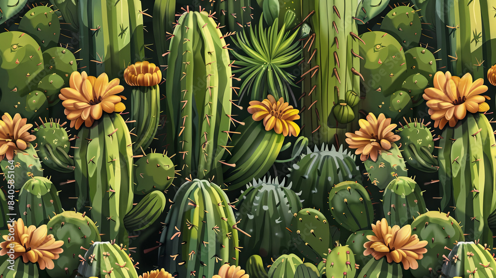 Obraz premium Saguaro cactus graphic banner, cartoon style