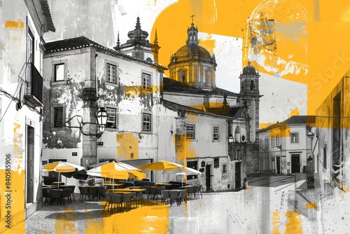 Contemporary Art Collage with Portuguese Town Square

