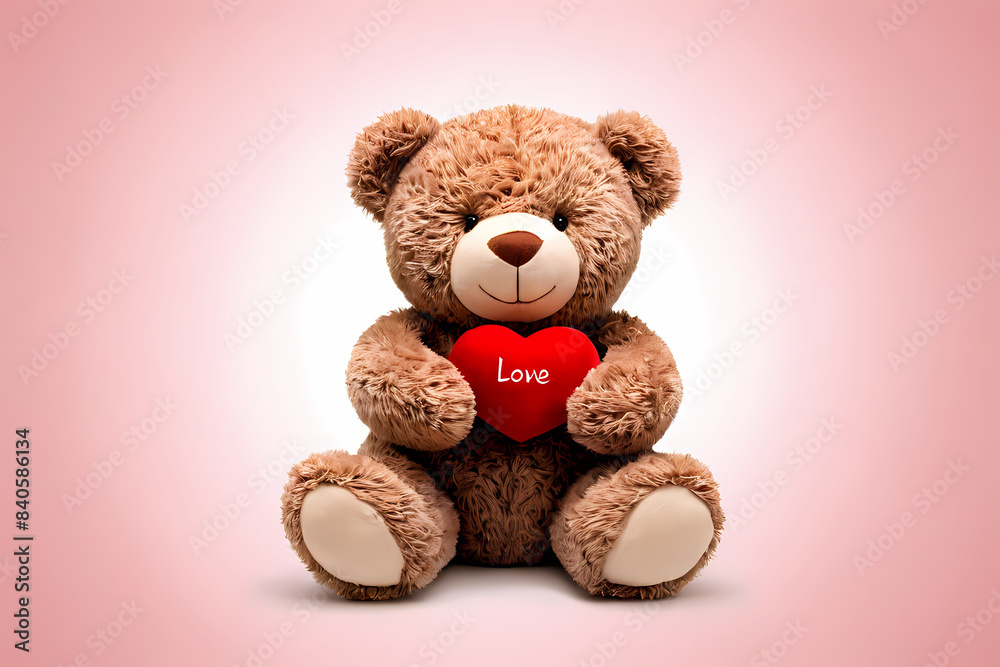 Obraz premium Teddy bear heart pink background