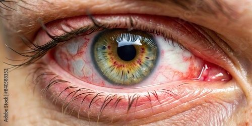 Close up of infected eye with external stye bacterial infection , eye, infected, stye, bacterial, hordeolum, upper eyelid, viral, staphylococcus photo