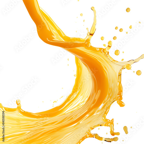 Vibrant splash of orange juice in motion, captured on a white background. Perfect for refreshing beverage concepts and advertisements.