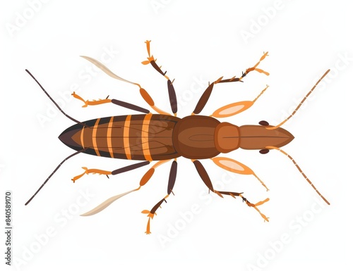 Detailed top view of earwig cartoon animal modern illustration on white