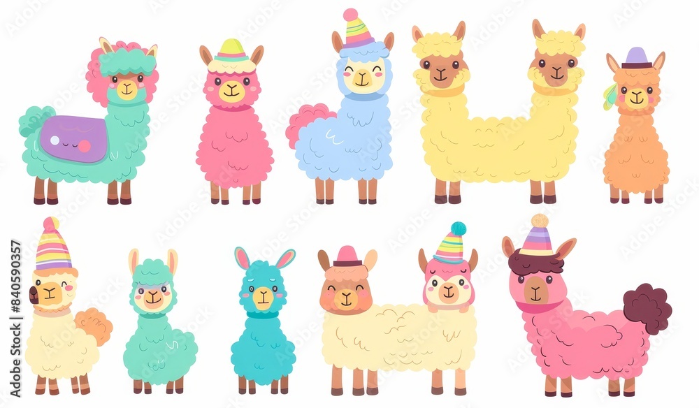 Set of cartoon alpaca icons. Lamb sheep. Baby animals. Set of cartoon alpaca icons. Lamb sheep. Baby animals.