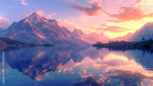 serene mountain reflections tranquil lake mirroring majestic peaks at sunset aigenerated landscape