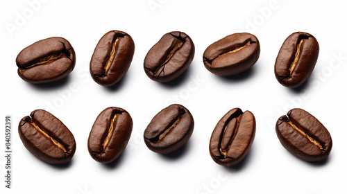 Roasted Coffee Beans on White Background - 3D Illustration with Clipping Path for Graphic Design Stock Images