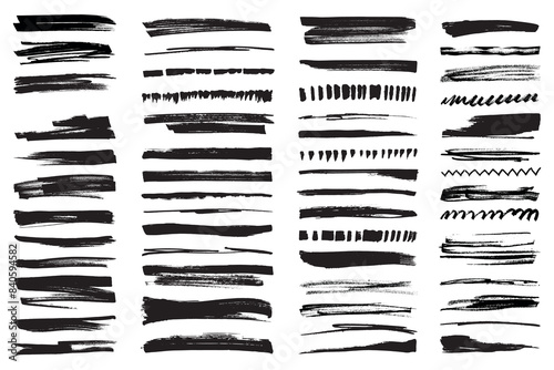 Permanent marker lines for underlining and highlight. Black marker stroke collection. 