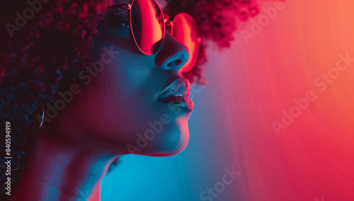 Black woman wearing sunglasses, trendy duotone effect concept © littlepiccie