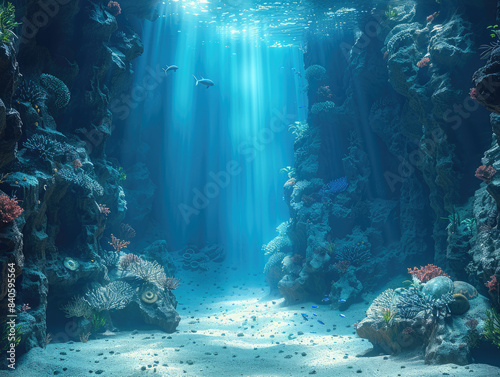 Coral reef in the deep sea. Created with Ai
