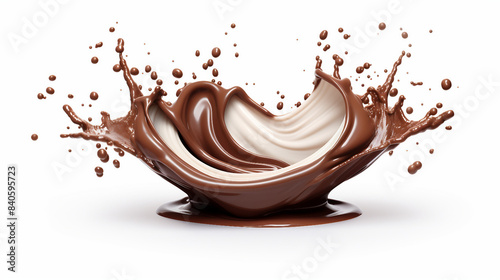 Rich Chocolate and Milk Splash 3D Illustration with Clipping Path on White Background - Stock Image © Spear