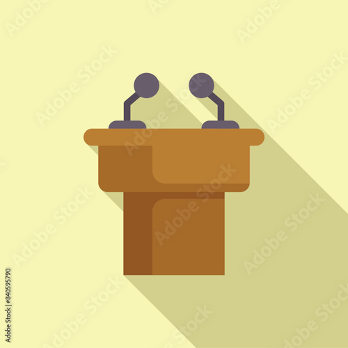 Minimalist vector image of a speaker's podium with two microphones, casting a shadow