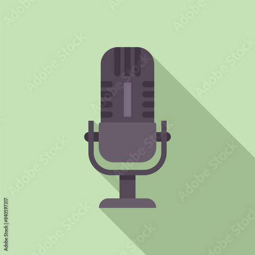 Flat design vector illustration of a vintage microphone with a shadow, ideal for music and podcast themes