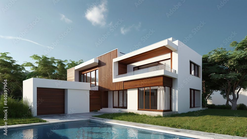 Modern style rendering of 3d house Modern style rendering of 3d house