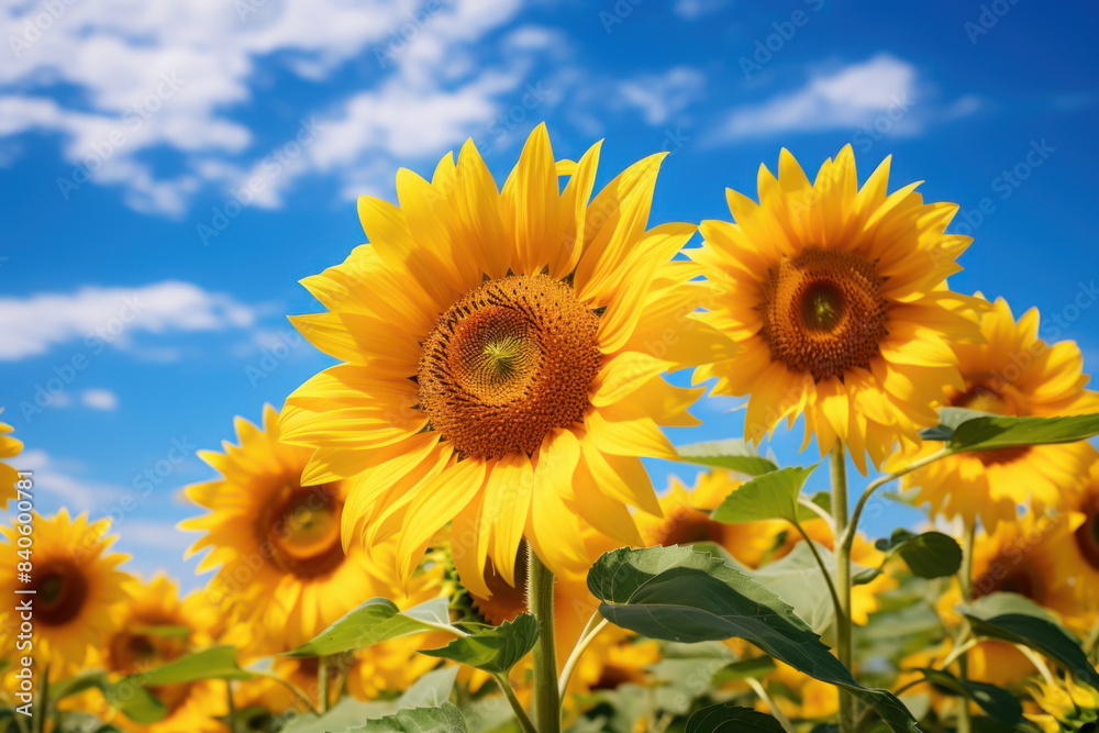 Summer nature sunflower on blue sky abstract background. Generative ai. Summer nature sunflower on blue sky abstract background. Generative ai.