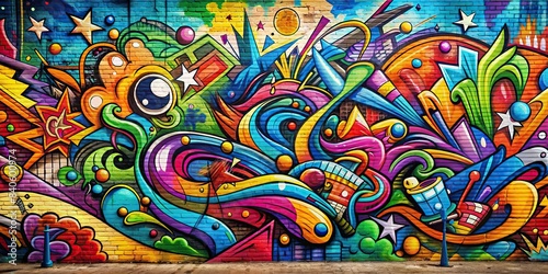 Hand drawn abstract graffiti background with vibrant colors , graffiti, artistic, street art, urban, colorful, paint, spray paint, texture, expression, funky, vibrant, design, wall, tag © rattinan