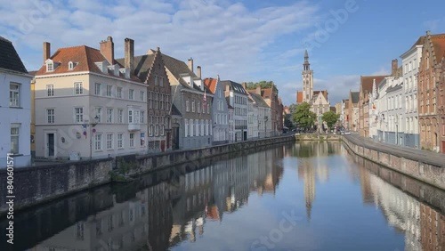 Scenery of Spiegelrei, a watercourse and street in the center of Bruges, Belgium. photo