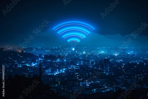 City night view with visible wifi signal photo