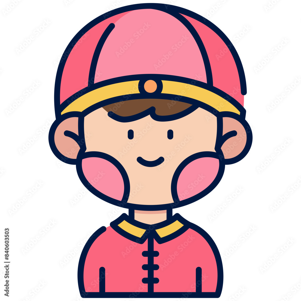 Asian Boy Filled Line Icon Asian Boy Filled Line Icon