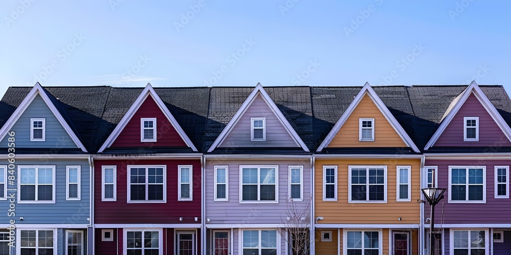 Town Homes in Northeastern US Captured with a 35mm Lens Under a Clear Sky. Concept Town Homes, Northeastern US, 35mm Lens, Clear Sky, Architecture