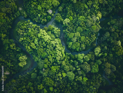 Aerial View of Lush Green River Bends 