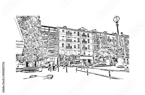 Print Building view with landmark of Santander is the city in Spain. Hand drawn sketch illustration in vector.