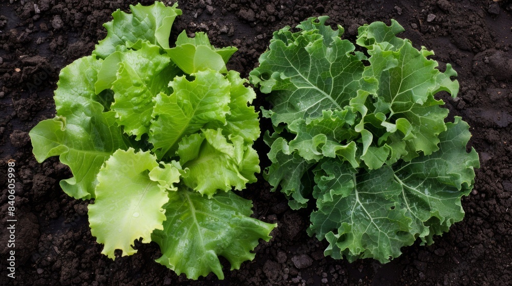 fresh lettuce and freshly cut kale on the ground generative ai fresh lettuce and freshly cut kale on the ground generative ai