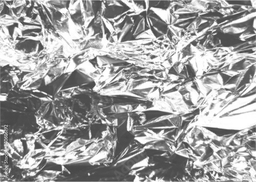 Halftone crumpled aluminium foil vector texture with a transparent background