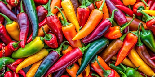 Photo of vibrant chili peppers on a background, chili peppers, spicy, vibrant, red, green, peppers, vegetables, cooking, ingredient, isolated, graphic design, hot, food, Mexican cuisine