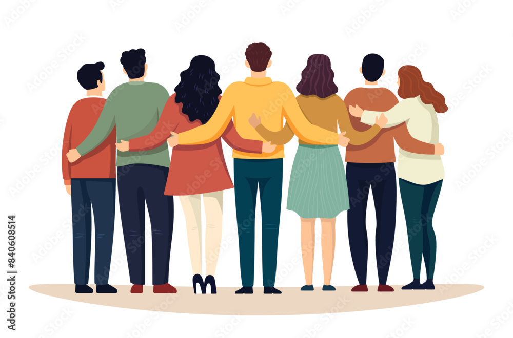 Obraz premium A group of people are standing together, with some of them hugging