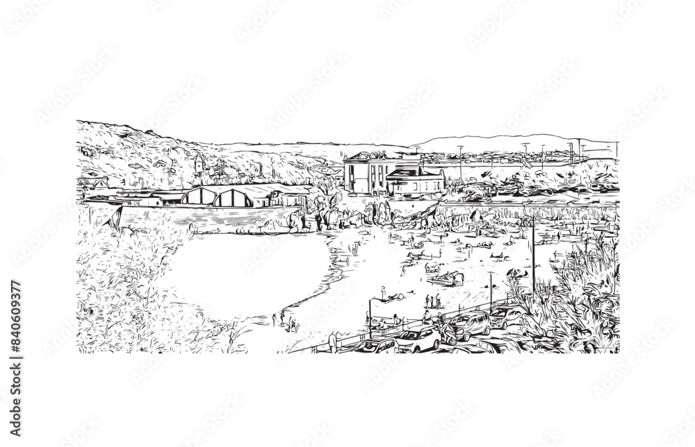 Print Building view with landmark of Santander is the city in Spain. Hand drawn sketch illustration in vector.