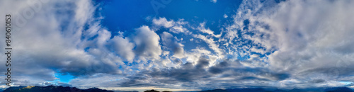 Aerial panorama Cloudscape of Canadian Mountain Landscape in Valley.