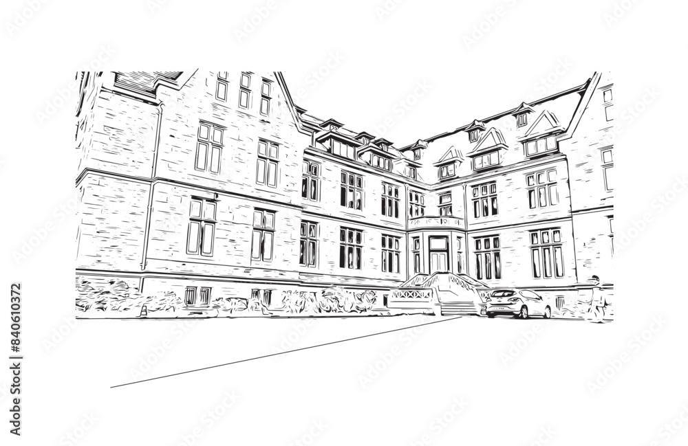 Print Building view with landmark of Santander is the city in Spain. Hand drawn sketch illustration in vector.