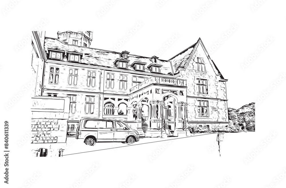 Print Building view with landmark of Santander is the city in Spain. Hand drawn sketch illustration in vector.