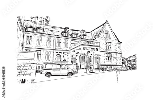 Obraz na płótnie Print Building view with landmark of Santander is the city in Spain. Hand drawn sketch illustration in vector. w salonie