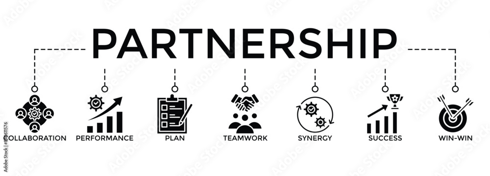 Naklejka premium Banner icon partnership concept. collaboration,performance,plan,teamwork,synergy,success,win-win vector illustration concept. 