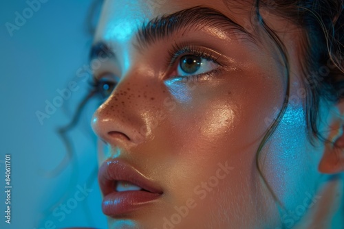 model from different perspectives to showcase the versatility of their skincare routine. Highlight the contours of their face with strategic lighting for added depth