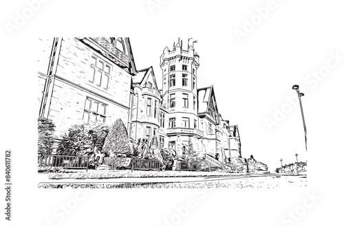 Obraz na płótnie Print Building view with landmark of Santander is the city in Spain. Hand drawn sketch illustration in vector. w salonie