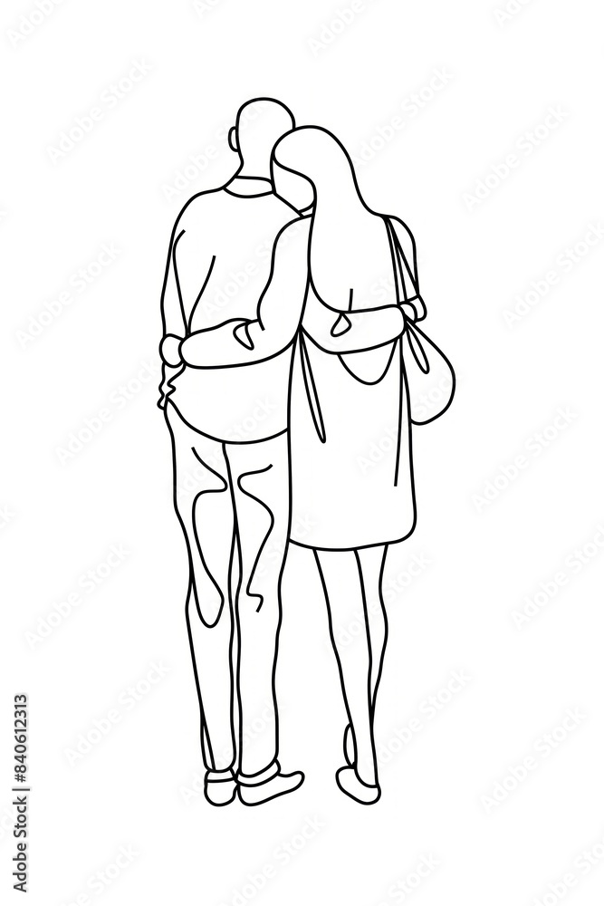 Minimalist line art of a couple embracing, illustrating intimacy, love, and a close relationship