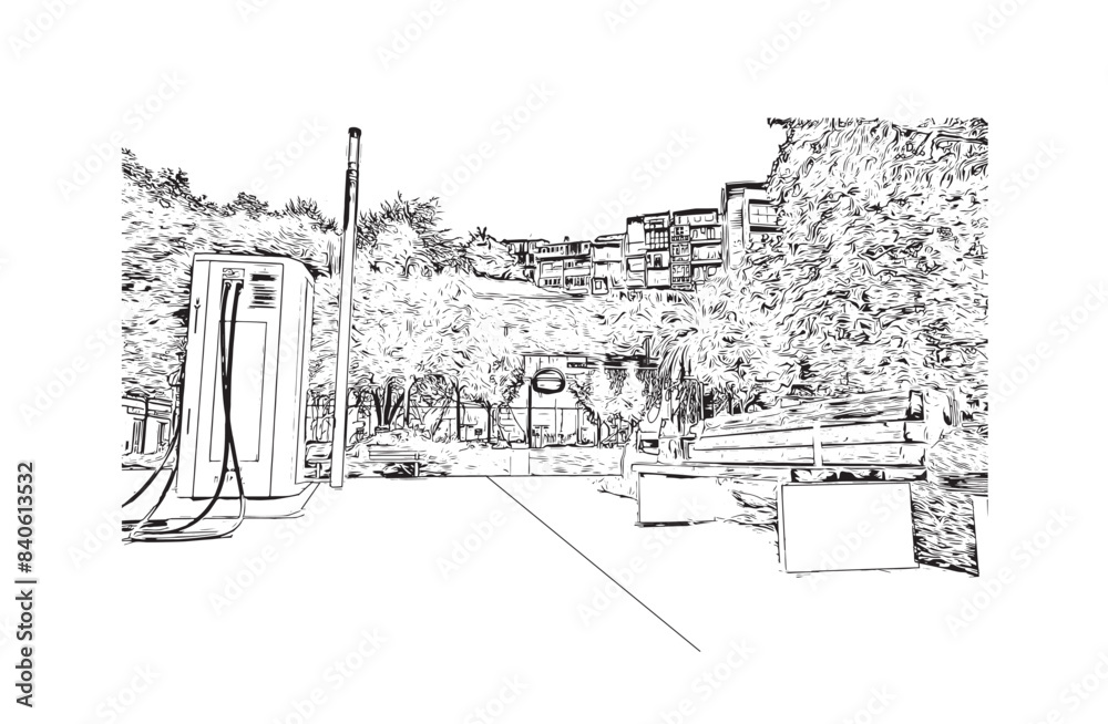 Print Building view with landmark of Santander is the city in Spain. Hand drawn sketch illustration in vector.
