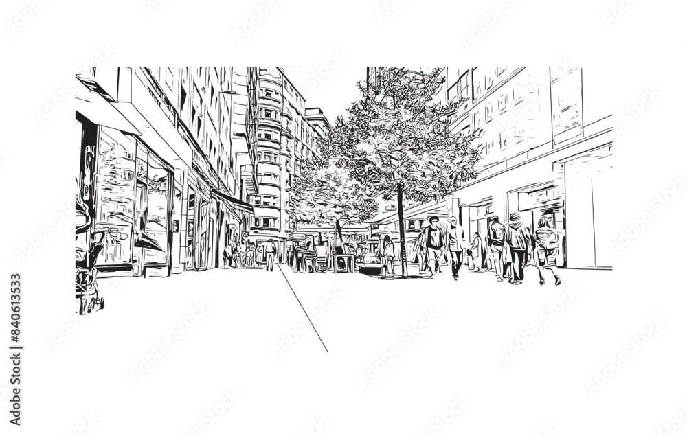 Print Building view with landmark of Santander is the city in Spain. Hand drawn sketch illustration in vector. Print Building view with landmark of Santander is the city in Spain. Hand drawn sketch illustration in vector.