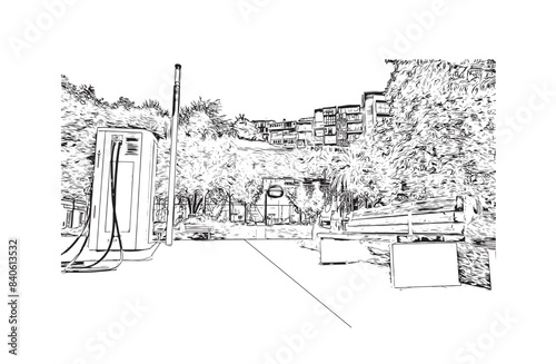 Obraz na płótnie Print Building view with landmark of Santander is the city in Spain. Hand drawn sketch illustration in vector. w salonie