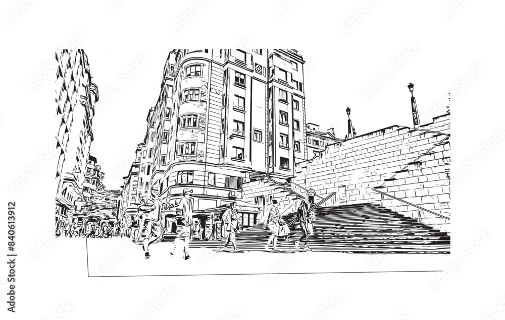 Print Building view with landmark of Santander is the city in Spain. Hand drawn sketch illustration in vector.