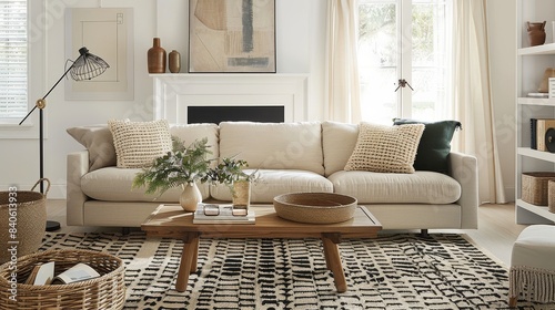 Light Tan and White Living Room with Natural Accents and Stylish Decor