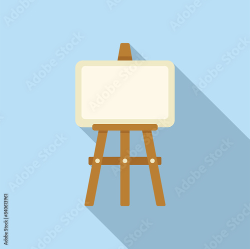 Vector illustration of an empty canvas on a vintage wooden easel against a blue background