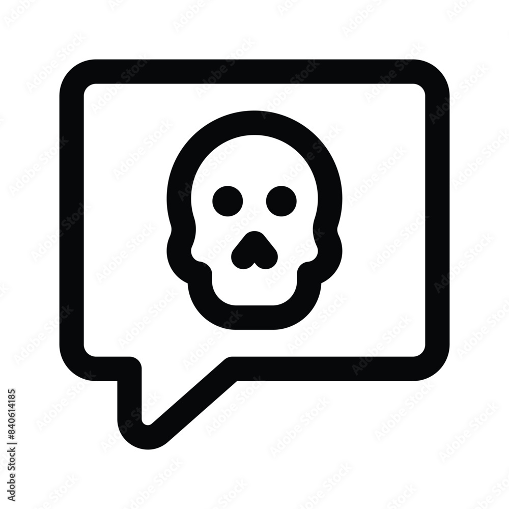 Skull on chat bubble showing icon of message hacking, cybercrime vector Skull on chat bubble showing icon of message hacking, cybercrime vector