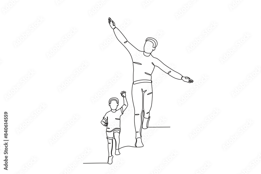 Continuous one line drawing of Father playing with his son, father_s day concept. Modern continuous line draw design graphic vector illustration
